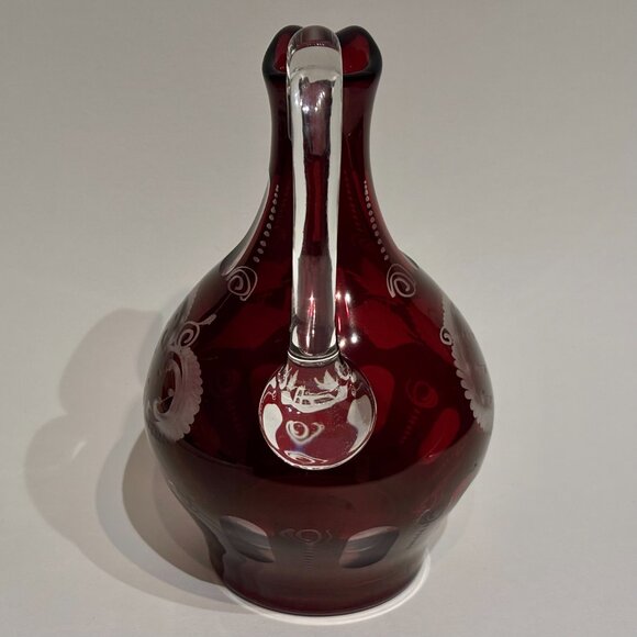 Egermann Bohemian Ruby Red Cut To Clear Etched Glass Cruet Czech Republic 8” - Picture 9 of 12